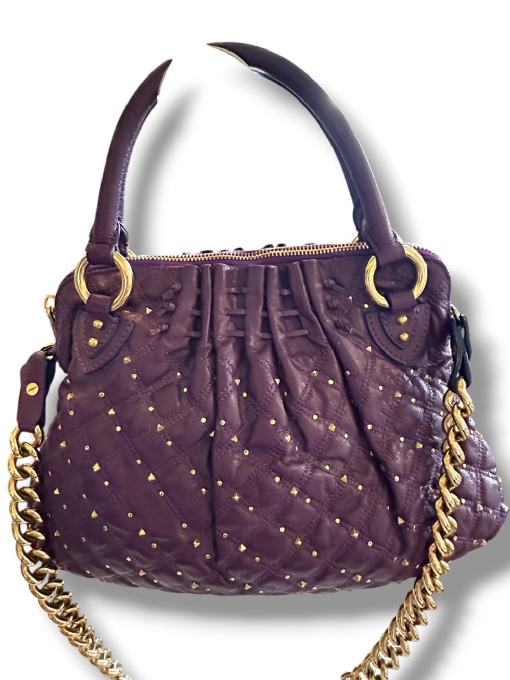 Marc Jacobs Calfskin Stardust Cecilia Studded Satchel VIBRANT PLUM PURPLE - Picture 9 of 11